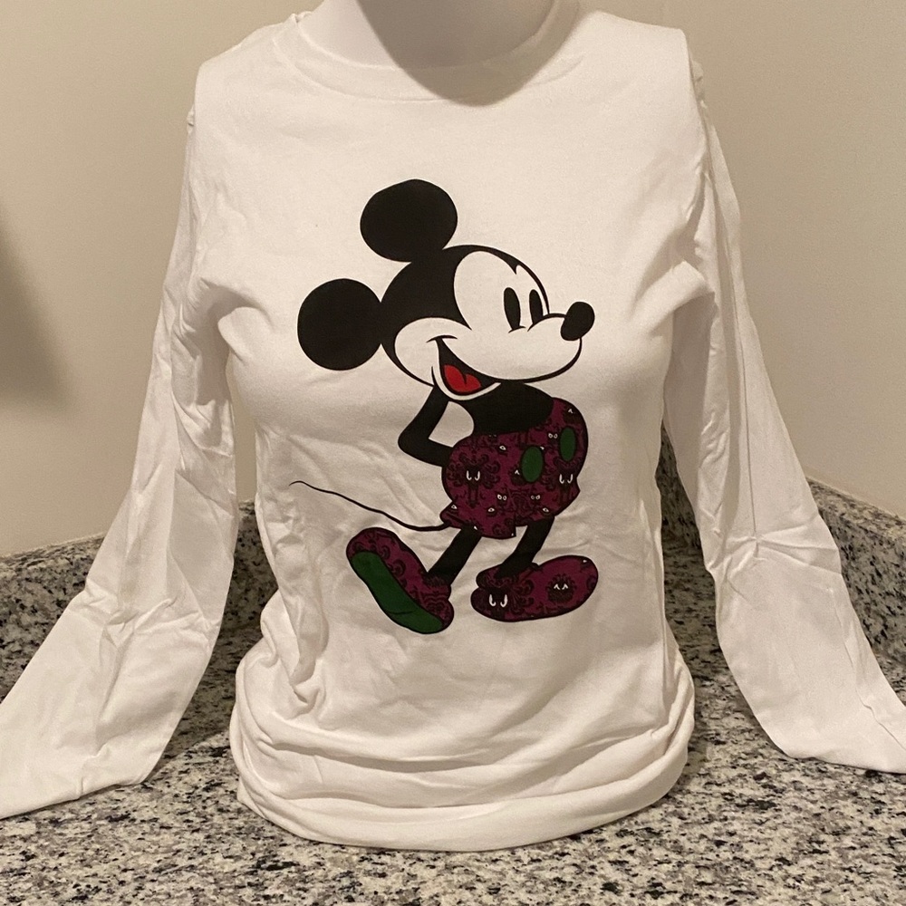 Bella Canvas White Long Sleeve Tee with Mickey Mouse Graphic